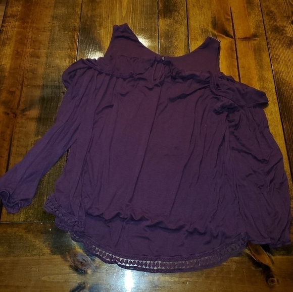 Knox Rose Long Sleeve Burgandy/Purple Cold Shoulder Ruffle Top Large - Picture 10 of 12